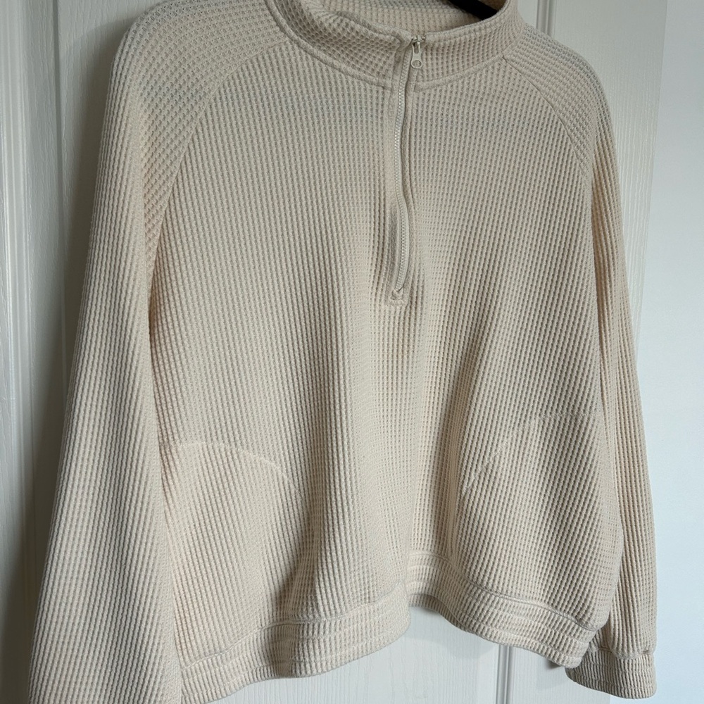 Cream Waffle Knit Crew Neck Sweater
